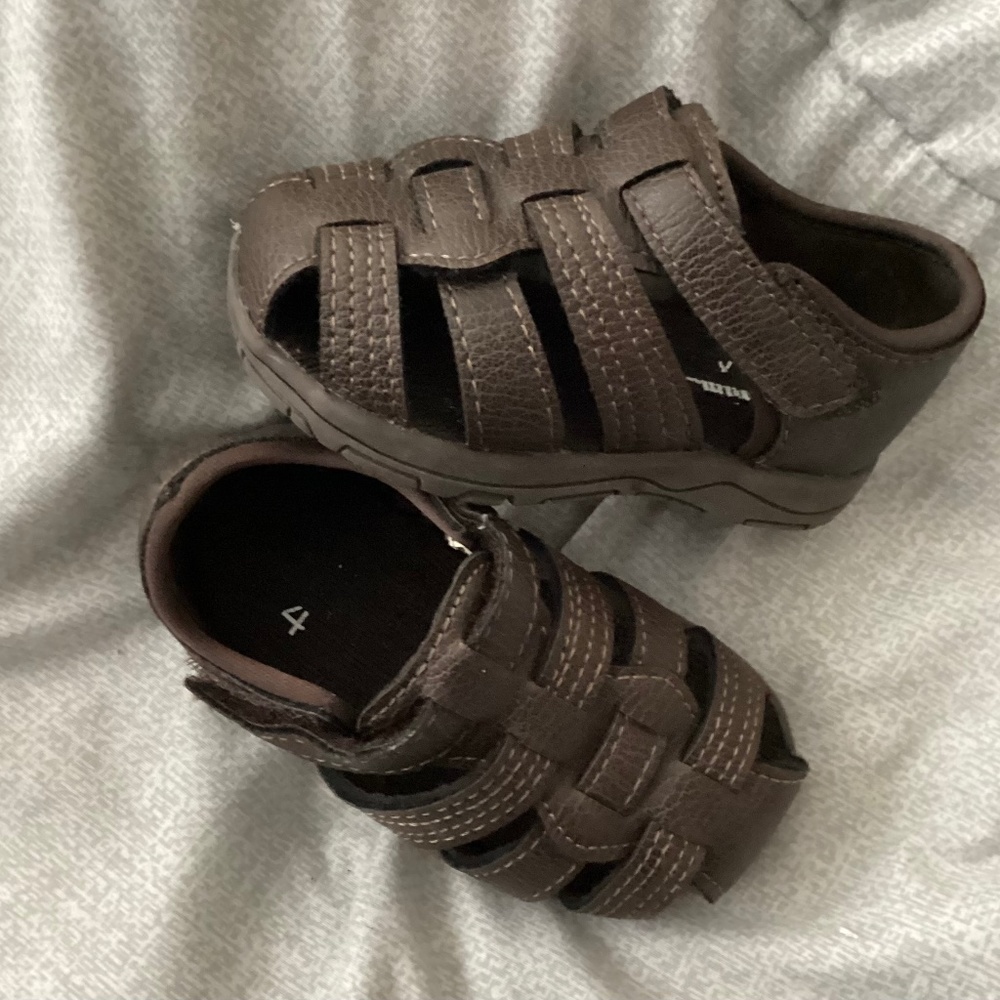 Baby Boy Brown Fisherman Sandals Size 4 Protect Toe Adjustable